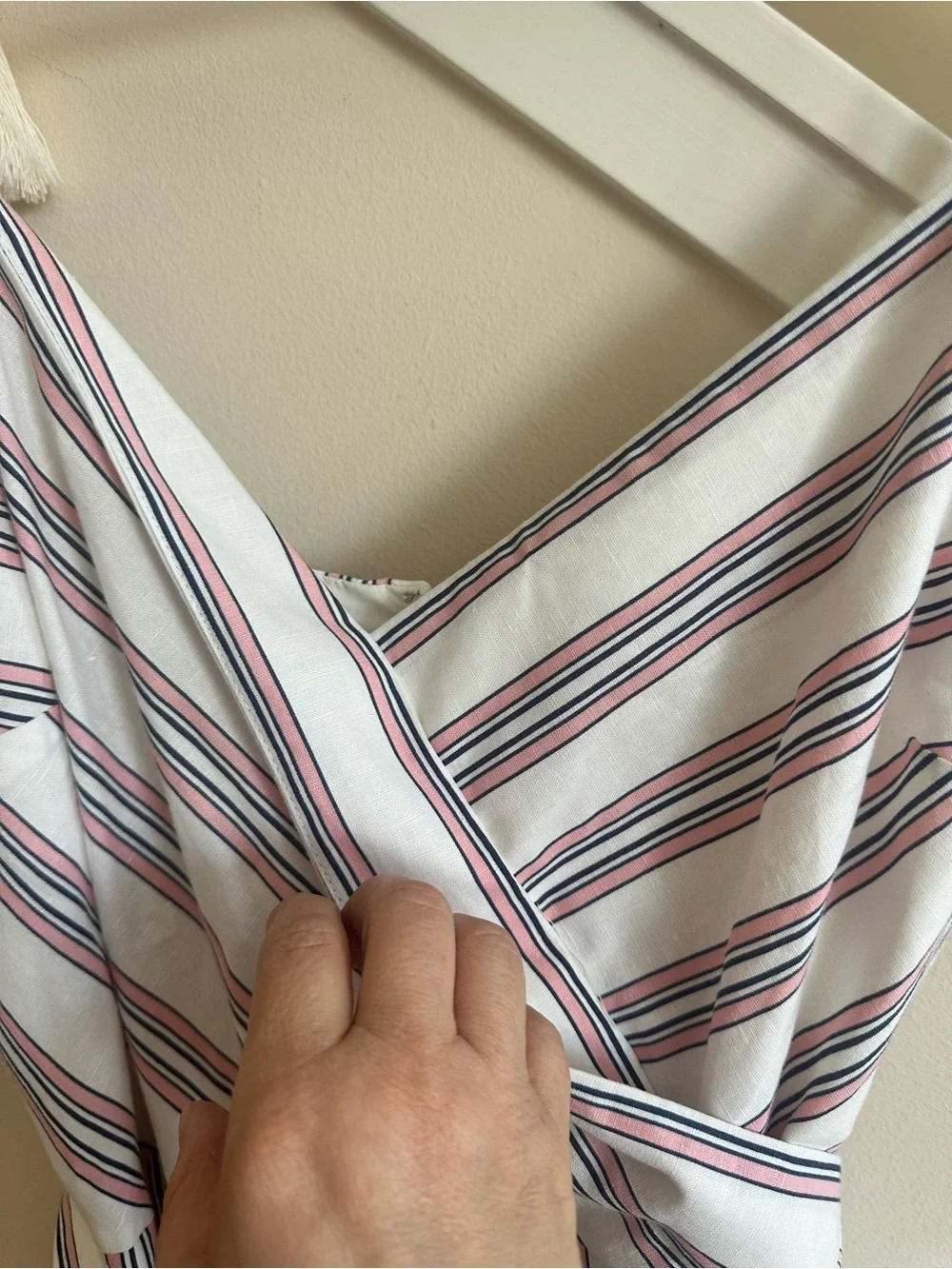 Banana Republic White Wide Leg Linen Jumpsuit with Pink & Navy Stripes Sz 12 NWT